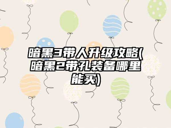 暗黑3带人升级攻略(暗黑2带孔装备哪里能买)