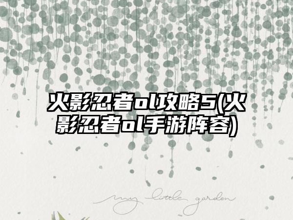 火影忍者ol攻略5(火影忍者ol手游阵容)