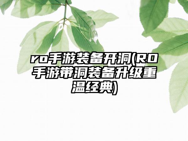 ro手游装备开洞(RO手游带洞装备升级重温经典)