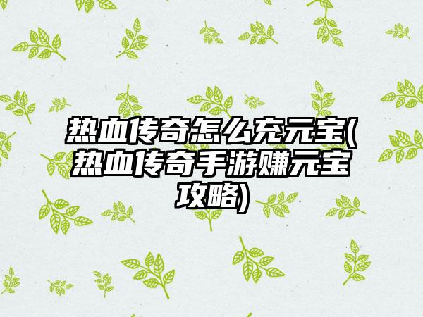 热血传奇怎么充元宝(热血传奇手游赚元宝攻略)