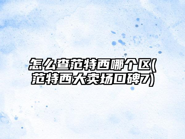 怎么查范特西哪个区(范特西大卖场口碑7)