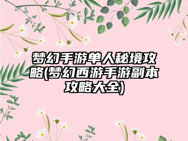 梦幻手游单人秘境攻略(梦幻西游手游副本攻略大全)