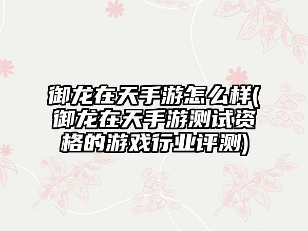 御龙在天手游怎么样(御龙在天手游测试资格的游戏行业评测)