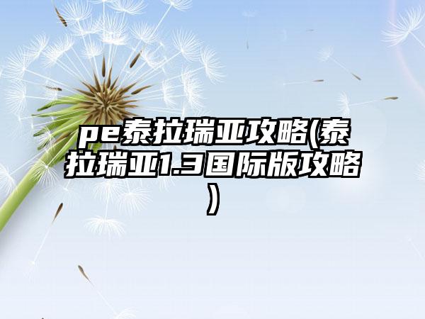 pe泰拉瑞亚攻略(泰拉瑞亚1.3国际版攻略)