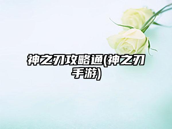 神之刃攻略通(神之刃手游)