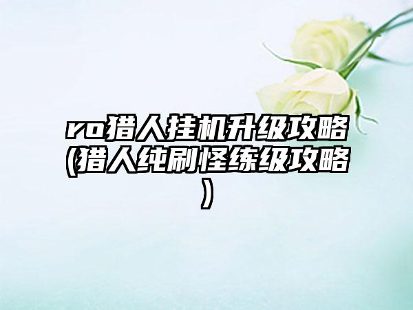 ro猎人挂机升级攻略(猎人纯刷怪练级攻略)