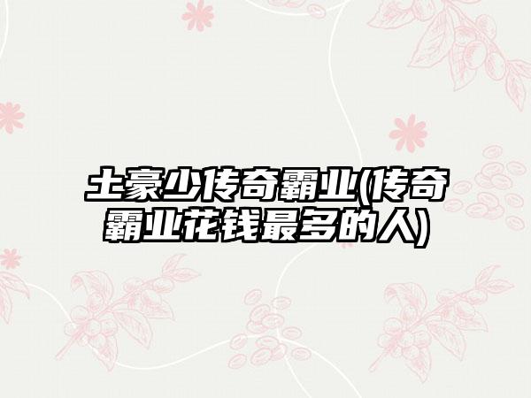 土豪少传奇霸业(传奇霸业花钱最多的人)