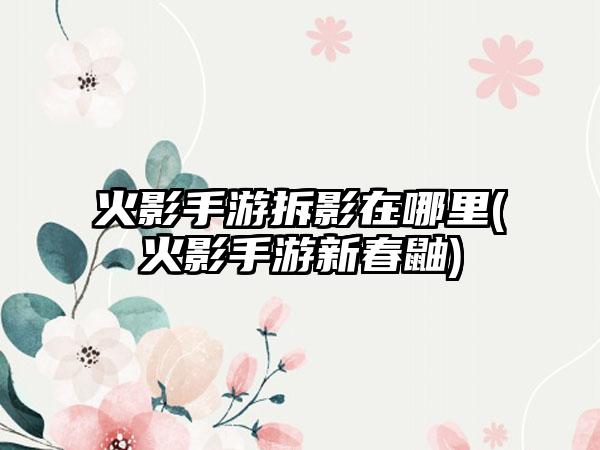 火影手游拆影在哪里(火影手游新春鼬)