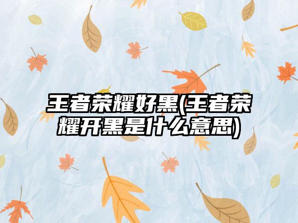 王者荣耀好黑(王者荣耀开黑是什么意思)