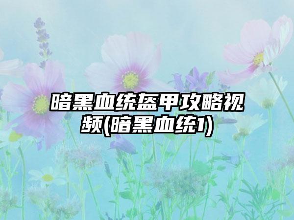 暗黑血统盔甲攻略视频(暗黑血统1)