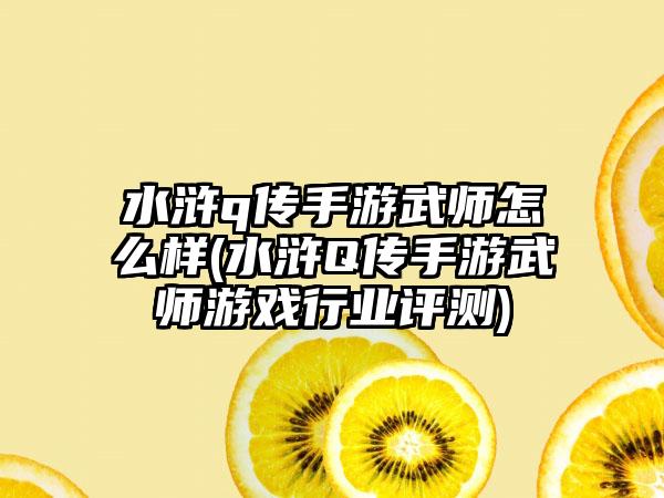 水浒q传手游武师怎么样(水浒Q传手游武师游戏行业评测)