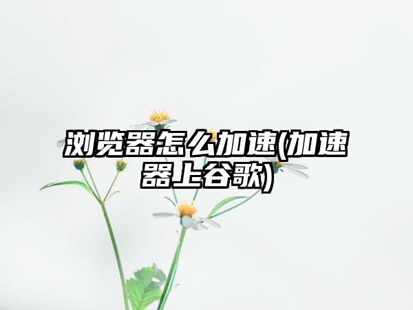 浏览器怎么加速(加速器上谷歌)
