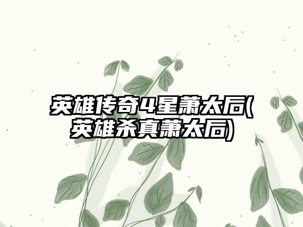 英雄传奇4星萧太后(英雄杀真萧太后)