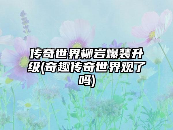 传奇世界柳岩爆装升级(奇趣传奇世界观了吗)