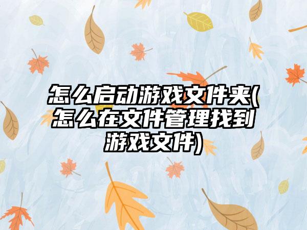 怎么启动游戏文件夹(怎么在文件管理找到游戏文件)