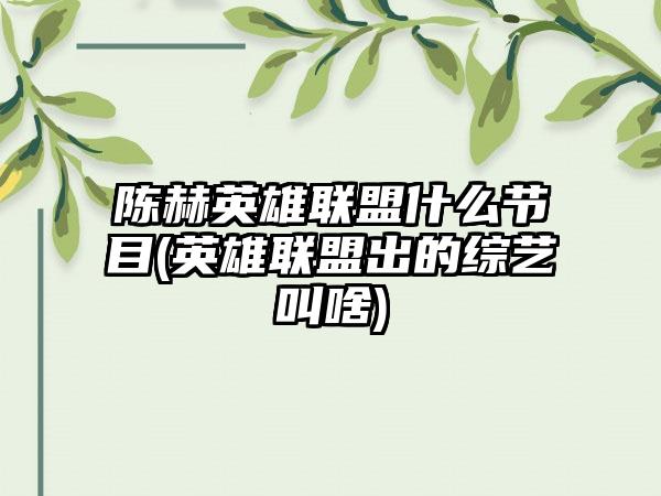 陈赫英雄联盟什么节目(英雄联盟出的综艺叫啥)