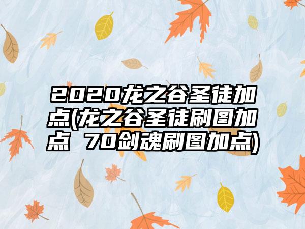 2020龙之谷圣徒加点(龙之谷圣徒刷图加点 70剑魂刷图加点)