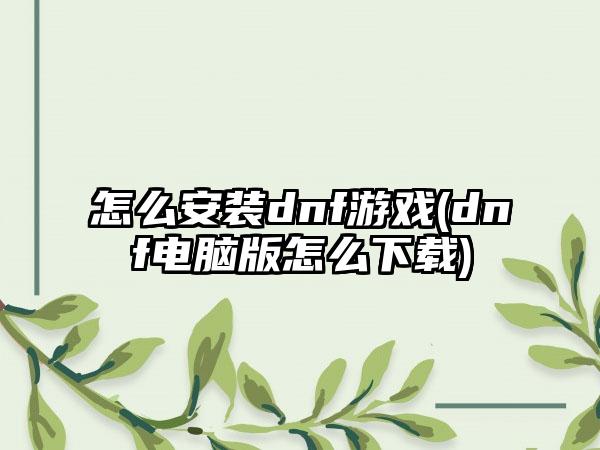 怎么安装dnf游戏(dnf电脑版怎么下载)