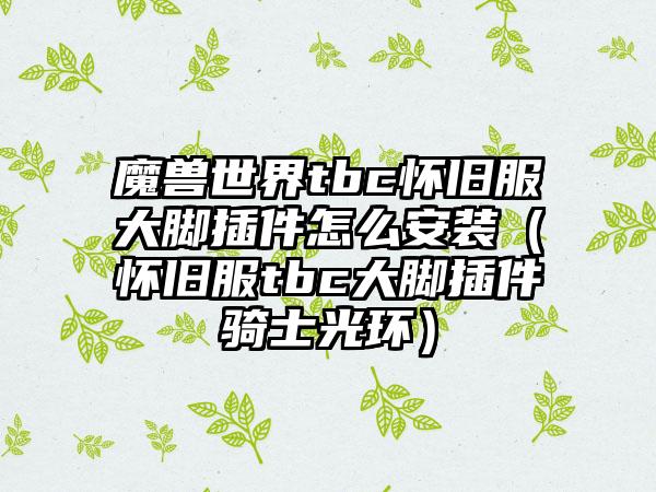 魔兽世界tbc怀旧服大脚插件怎么安装（怀旧服tbc大脚插件骑士光环）