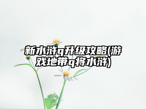 新水浒q升级攻略(游戏地带q将水浒)