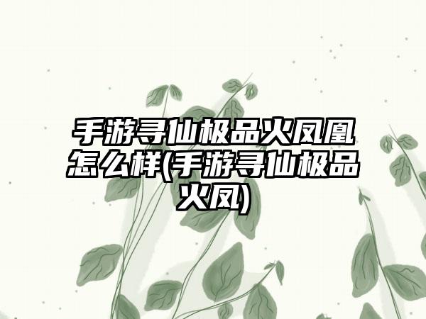 手游寻仙极品火凤凰怎么样(手游寻仙极品火凤)