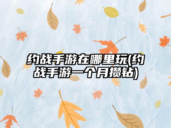 约战手游在哪里玩(约战手游一个月攒钻)