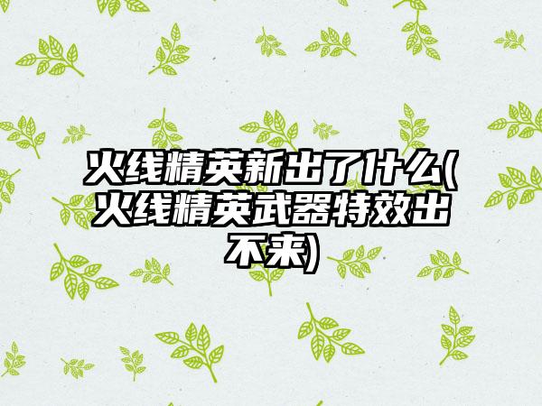 火线精英新出了什么(火线精英武器特效出不来)