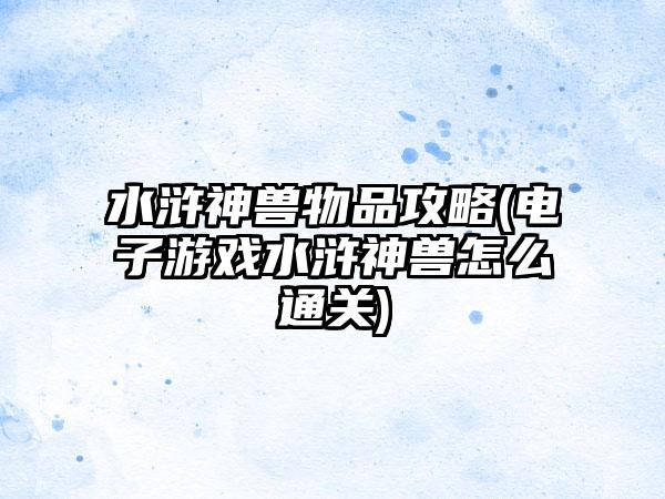 水浒神兽物品攻略(电子游戏水浒神兽怎么通关)