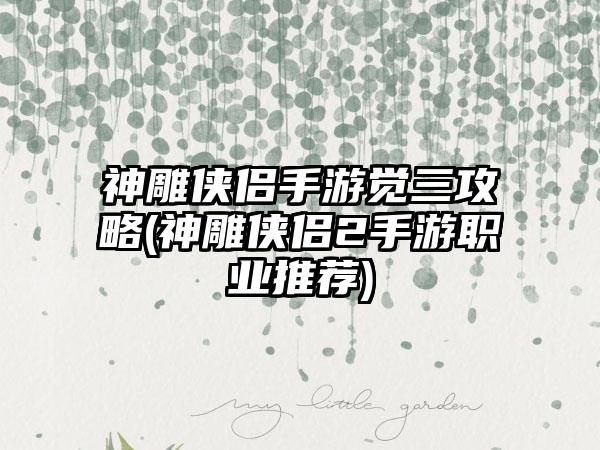神雕侠侣手游觉三攻略(神雕侠侣2手游职业推荐)