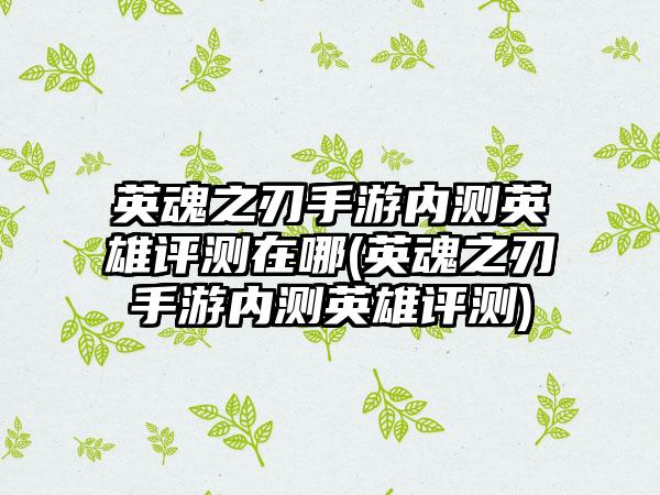 英魂之刃手游内测英雄评测在哪(英魂之刃手游内测英雄评测)