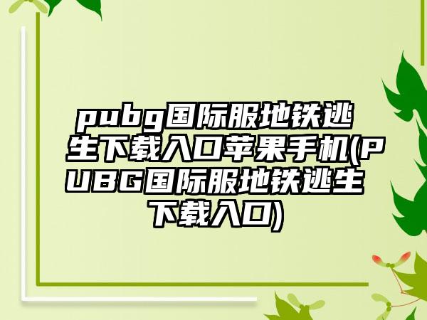 pubg国际服地铁逃生下载入口苹果手机(PUBG国际服地铁逃生下载入口)