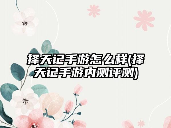 择天记手游怎么样(择天记手游内测评测)