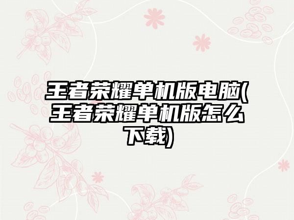 王者荣耀单机版电脑(王者荣耀单机版怎么下载)