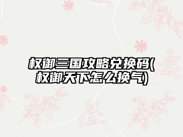 权御三国攻略兑换码(权御天下怎么换气)