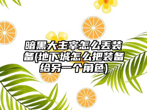 暗黑大主宰怎么丢装备(地下城怎么把装备给另一个角色)