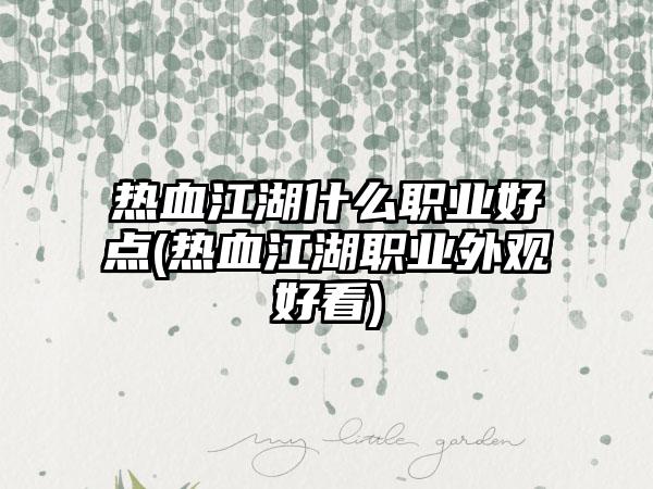 热血江湖什么职业好点(热血江湖职业外观好看)