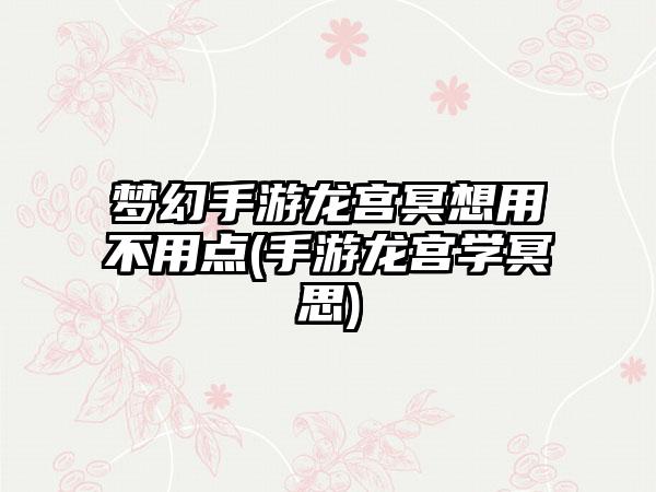 梦幻手游龙宫冥想用不用点(手游龙宫学冥思)