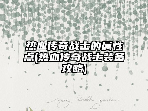 热血传奇战士的属性点(热血传奇战士装备攻略)