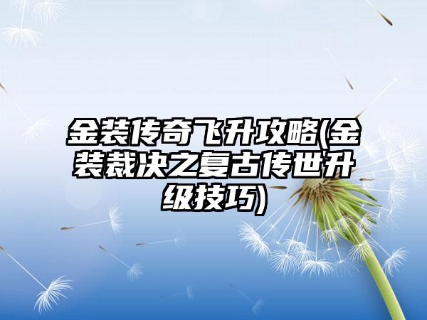 金装传奇飞升攻略(金装裁决之复古传世升级技巧)
