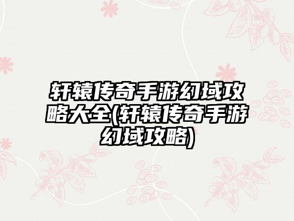 轩辕传奇手游幻域攻略大全(轩辕传奇手游幻域攻略)