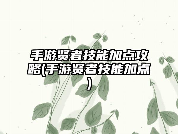 手游贤者技能加点攻略(手游贤者技能加点)