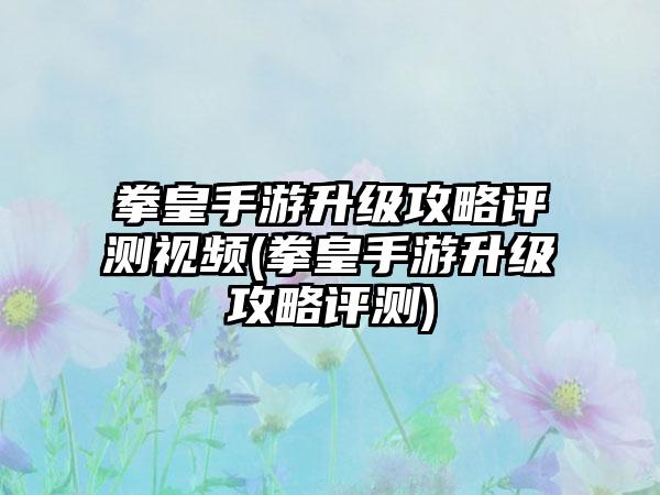 拳皇手游升级攻略评测视频(拳皇手游升级攻略评测)