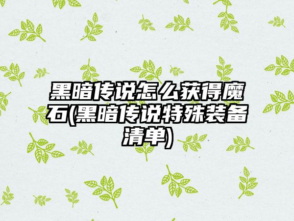 黑暗传说怎么获得魔石(黑暗传说特殊装备清单)