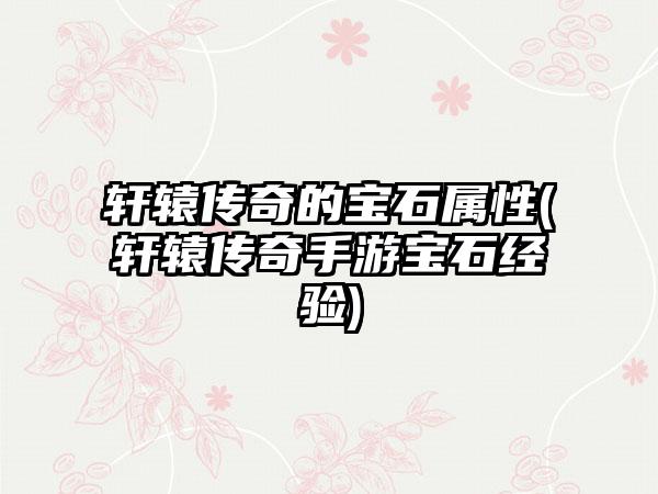 轩辕传奇的宝石属性(轩辕传奇手游宝石经验)