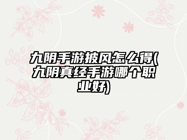 九阴手游披风怎么得(九阴真经手游哪个职业好)