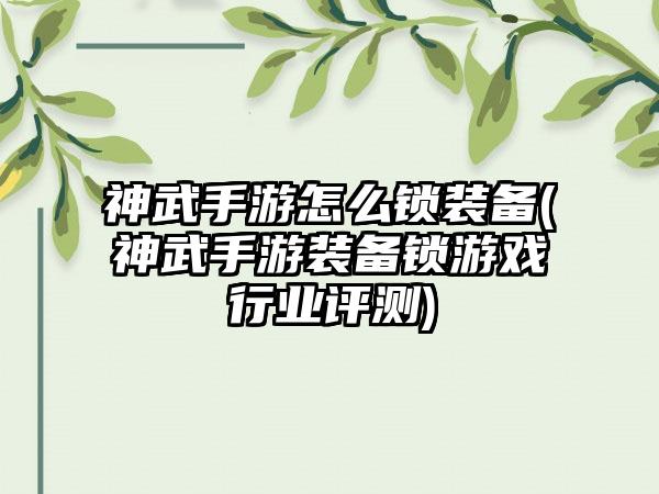 神武手游怎么锁装备(神武手游装备锁游戏行业评测)