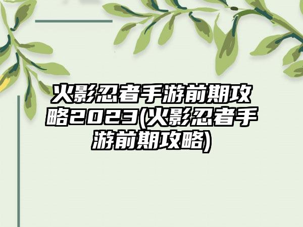 火影忍者手游前期攻略2023(火影忍者手游前期攻略)