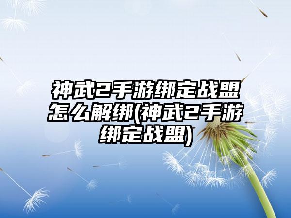 神武2手游绑定战盟怎么解绑(神武2手游绑定战盟)