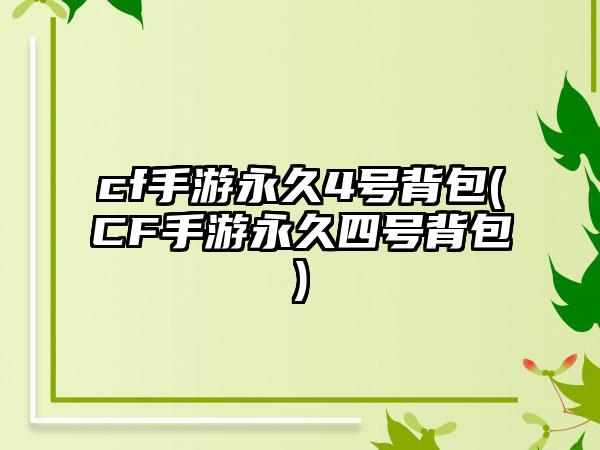 cf手游永久4号背包(CF手游永久四号背包)