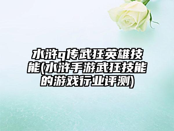 水浒q传武狂英雄技能(水浒手游武狂技能的游戏行业评测)